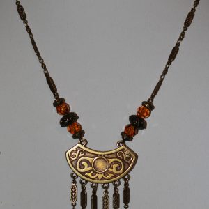 20" Necklace, Antique Brass-plated Hemicycle Pendant  with Topaz Swarovski beads