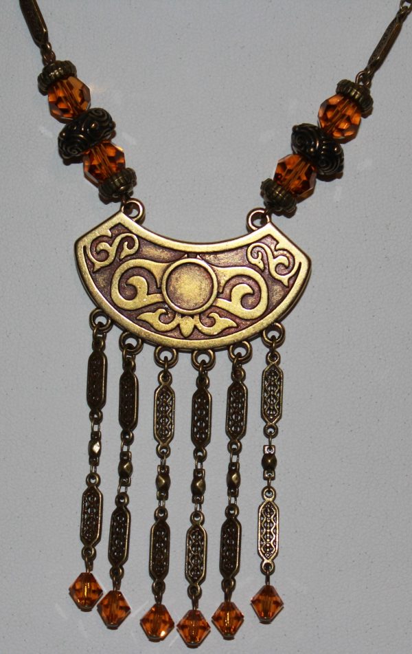 20" Necklace, Antique Brass-plated Hemicycle Pendant  with Topaz Swarovski beads - Image 6